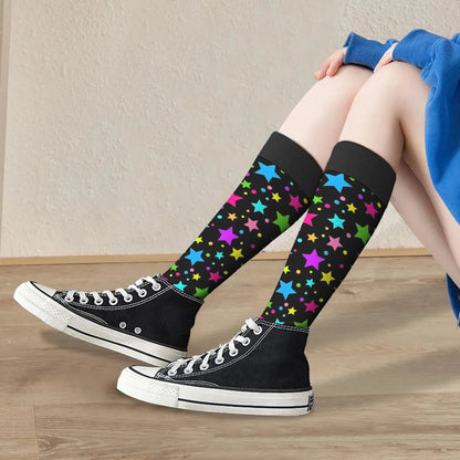 Colorful Star Novelty Socks for Women & Men, Hip-Hop Fashion Compression Warm Comfortable Street Style Gift Stockings