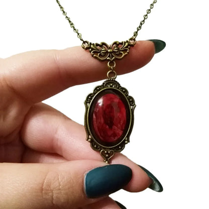 Gothic Vampire Blood Drop Necklace — Vintage Purple & Red Bat Eye Pendant, Witch Jewelry Accessory Gift for Women