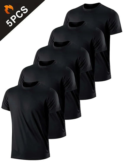5PCS Men’s Quick Dry Sports T-Shirts – Ultralight Breathable Workout Tops for Running, Training & Gym