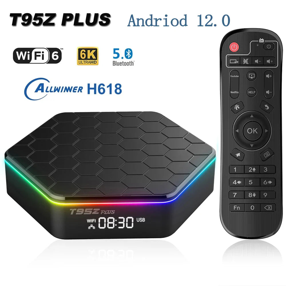 Global Smart TV Box – WIFI6, Bluetooth 5, Allwinner H618, 32GB/64GB, T95ZPLUS 4K HDR10 Media Streamer, Multi-Language Support