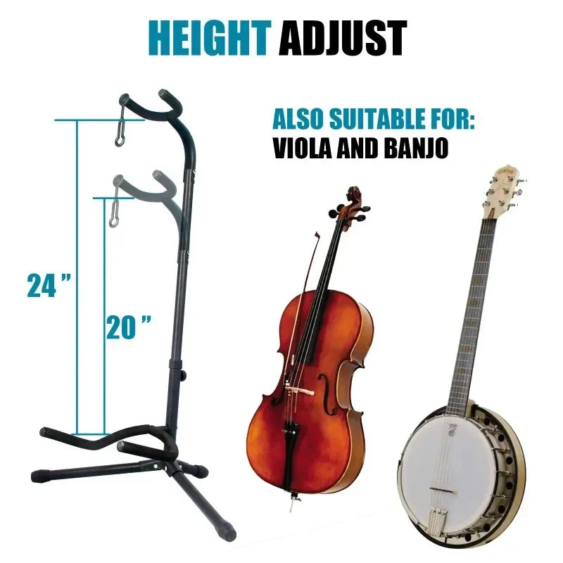 Vertical Foldable Guitar Stand — Adjustable Instrument Display for Ukulele, Bass, Classical & Electric Guitars