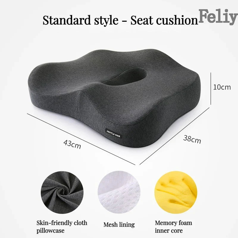 Memory Foam Office Chair & Car Seat Cushion – Orthopedic Lumbar Support Pillow with Coccyx Relief & Massage Back Pad