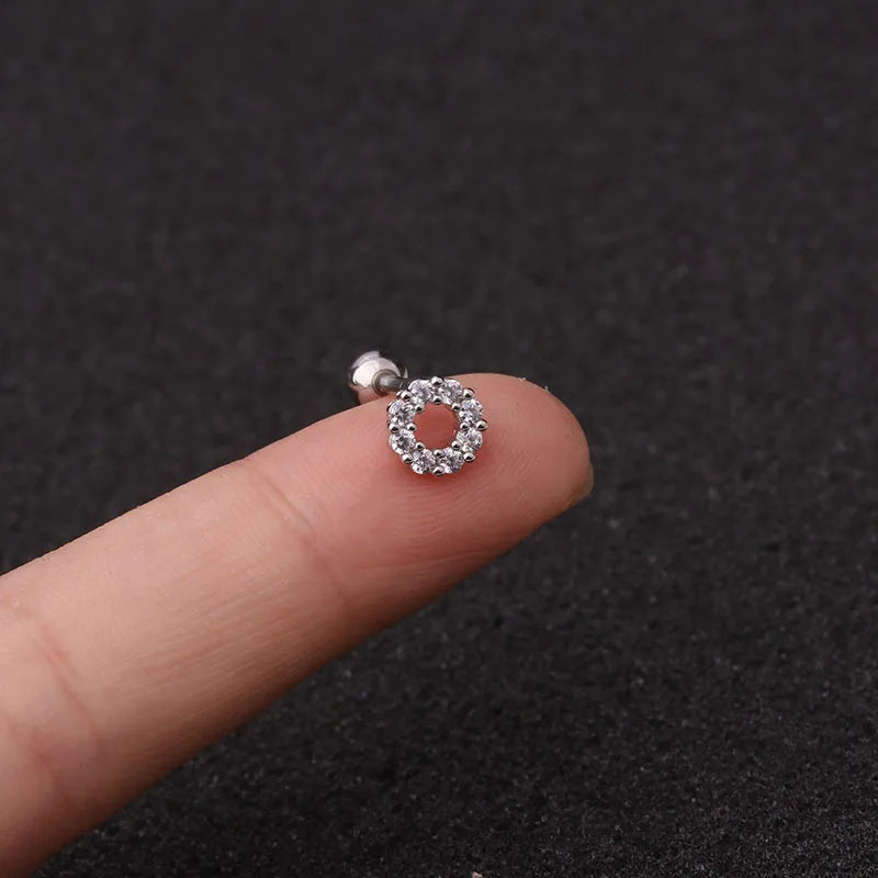 Crystal Flower Tragus Piercing Earring – 16G Cross Cartilage, Helix, Conch, Rook, Lobe & Labret Stud Jewelry