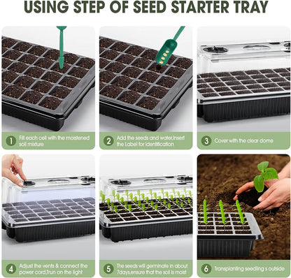 Seed Starter Kit with 40-Cell Trays — Includes 2 Long Strip Grow Lights & Humidity Dome for Seedlings