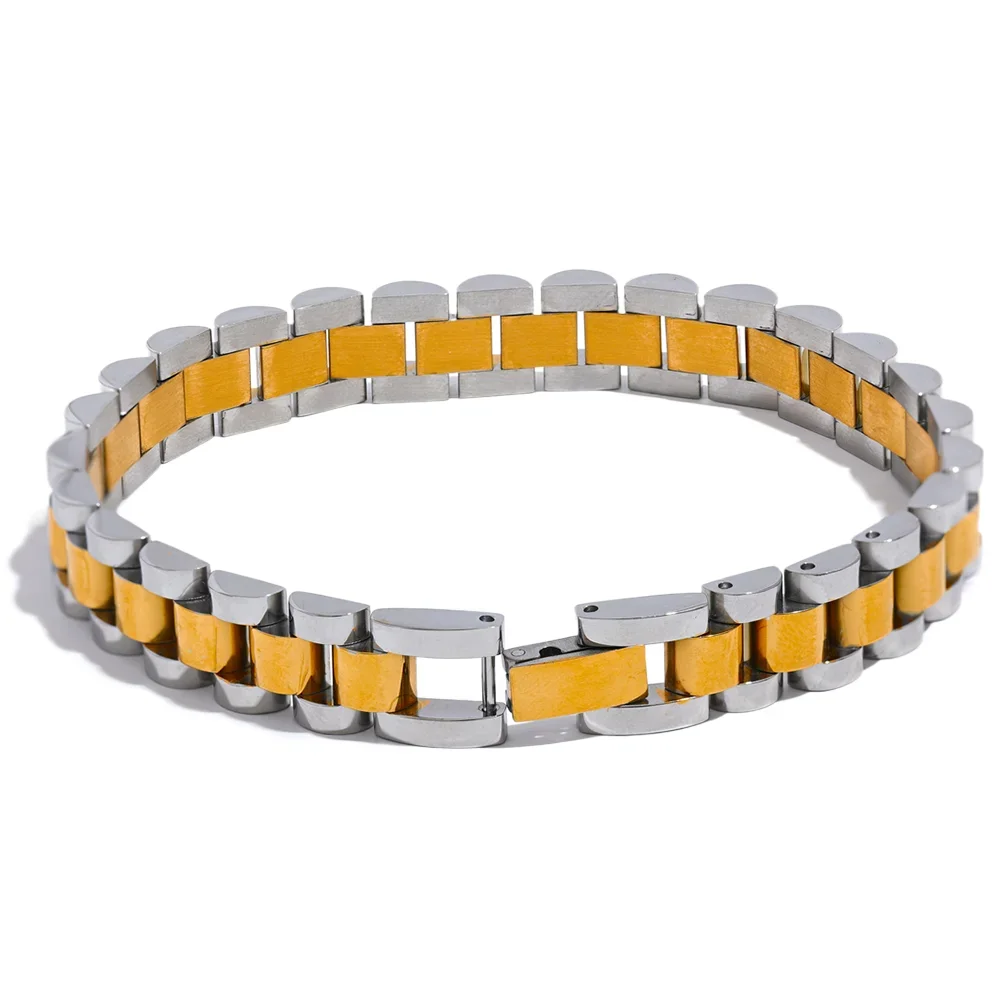 Yhpup Stainless Steel Chain Bracelet – 18K Gold Plated Heavy Metal Texture Waterproof Fashion Jewelry for Men & Women