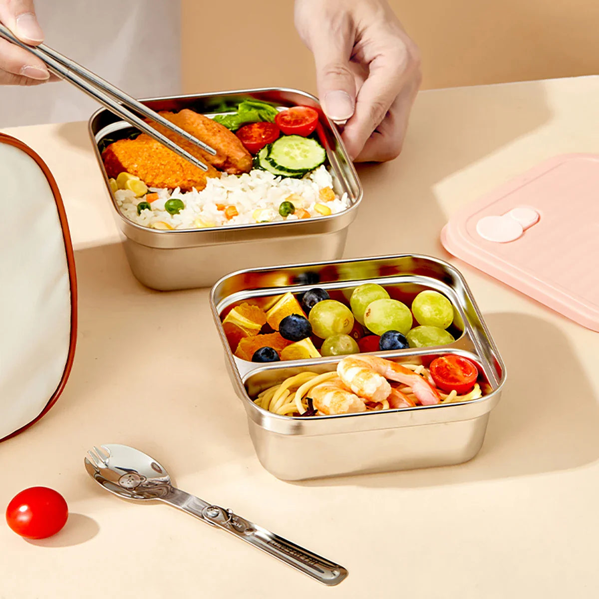WORTHBUY 304 Stainless Steel Lunch Box with Lid — Portable Leak-Proof Stackable Bento Box for Fruit, Salad, and Food Storage, Ideal for Students