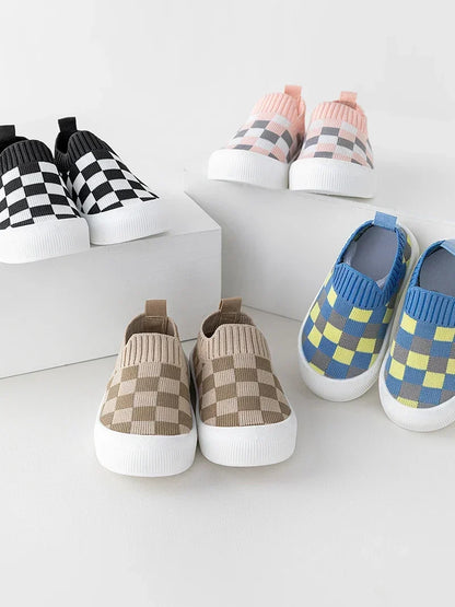 2025 Spring Toddler Slip-On Shoes – Non-Slip First Walkers for Boys and Girls, Classic Plaid Sneakers