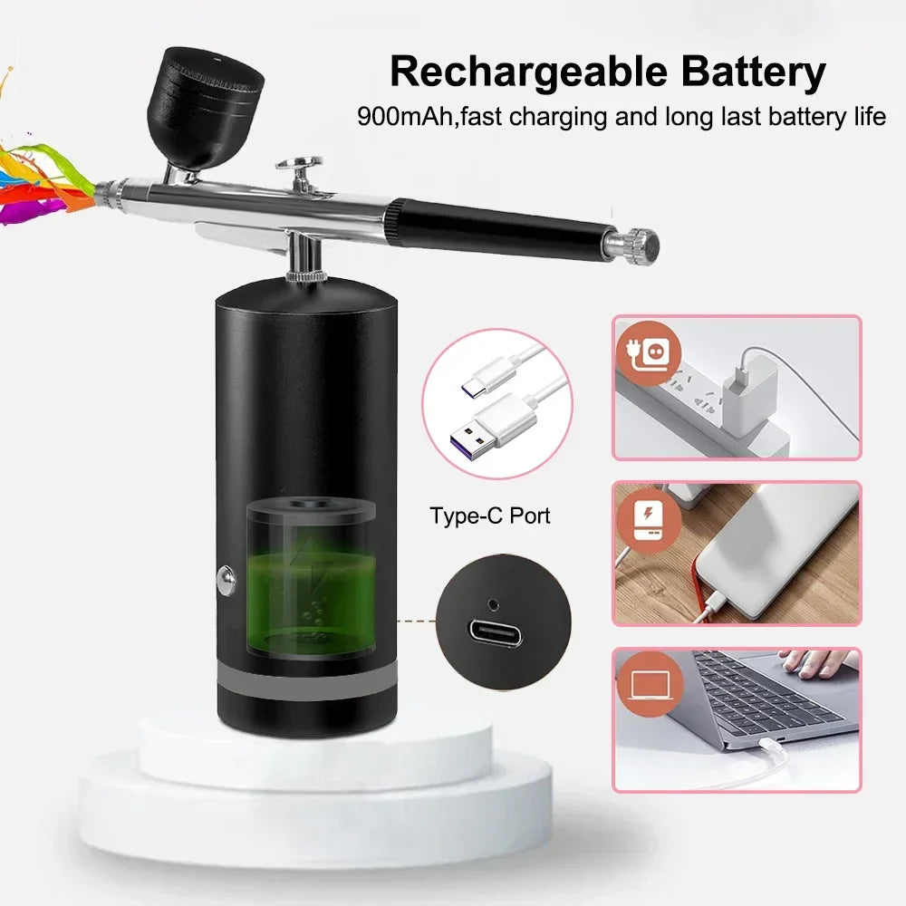Portable Wireless Airbrush Kit — Handheld Electric Spray Gun with Compressor for Coloring, Tattoo, Graffiti & Model Painting