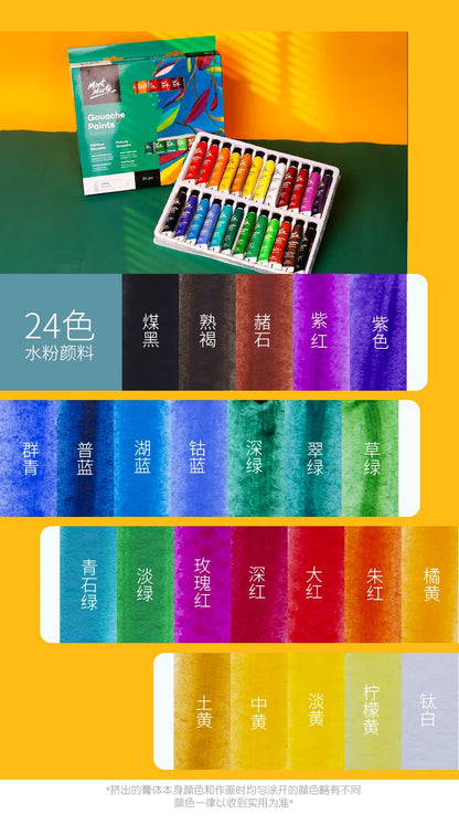 12/24/36 Colors Gouache Paint Set – 6ml Tubes with Rich Vivid Colors for Artists, Students & Beginners