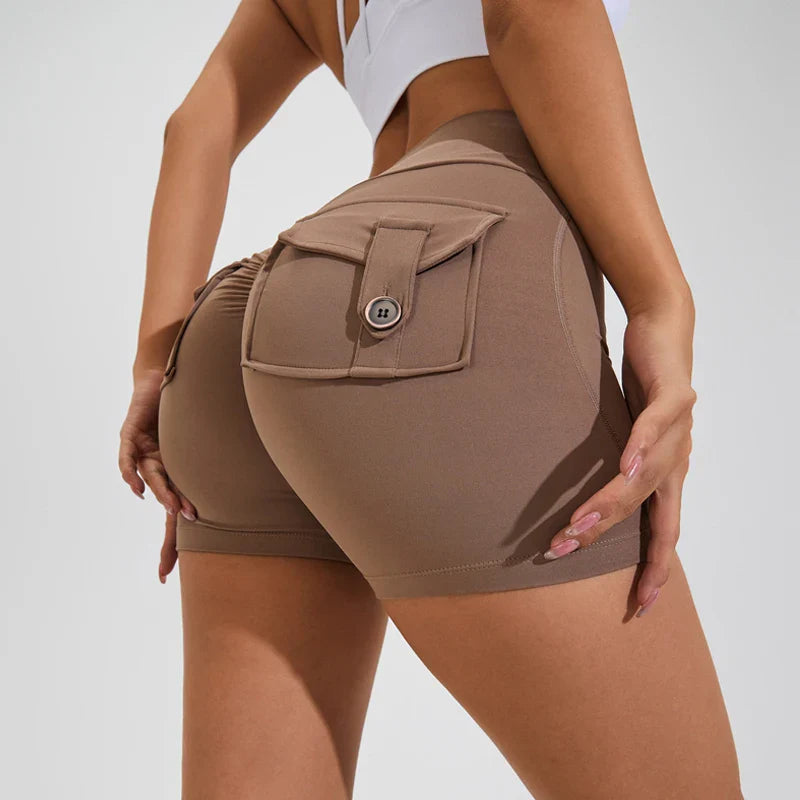 QINACTIVE Women’s Yoga Shorts — High Waist Scrunched Butt Pocket Push-Up Gym Leggings & Sexy Booty Fitness Tights