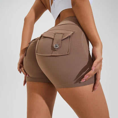 QINACTIVE Women’s Yoga Shorts — High Waist Scrunched Butt Pocket Push-Up Gym Leggings & Sexy Booty Fitness Tights