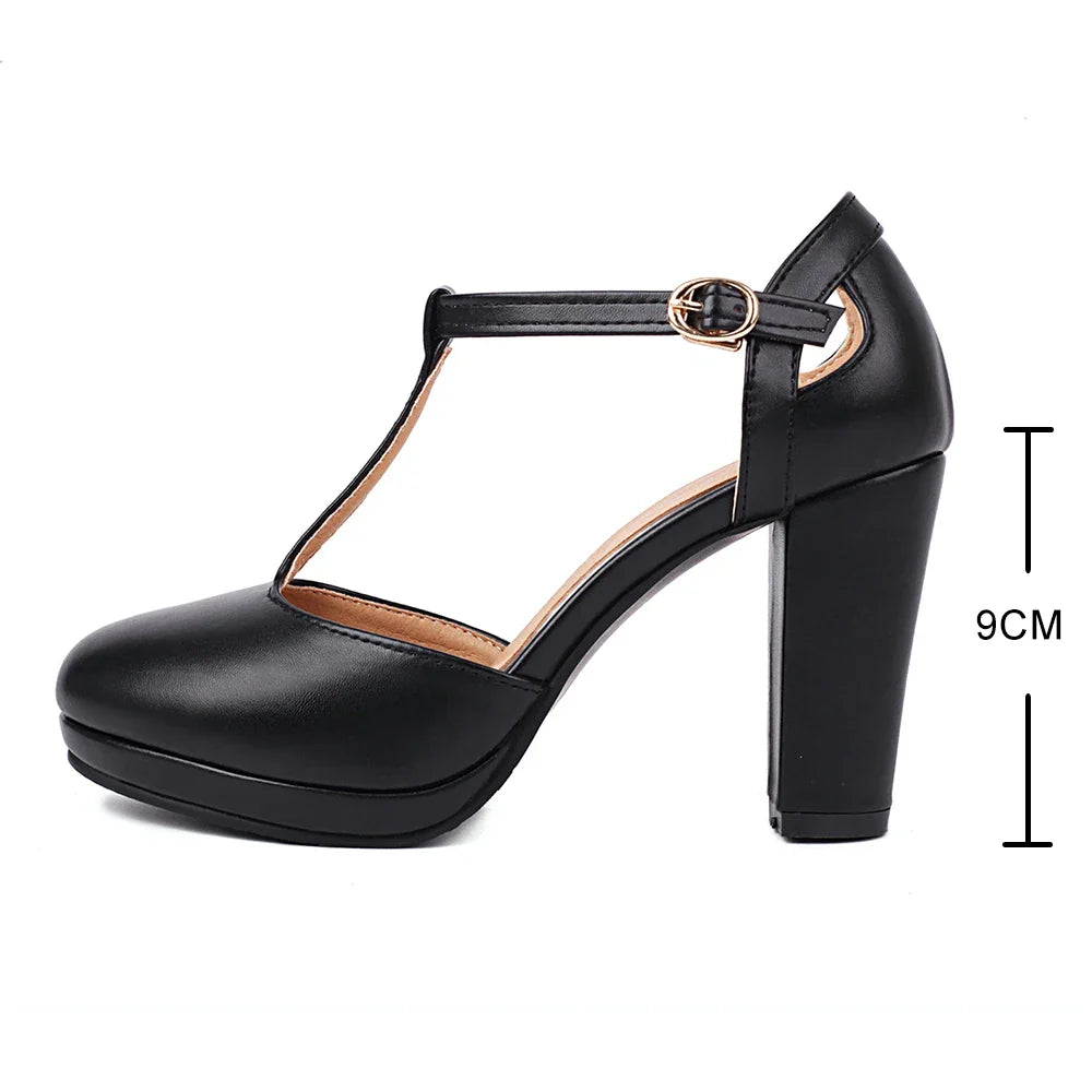 Plus Size Women’s High Heel Shoes – Round Toe Retro Platform Pumps, T-Strap Sandals for Party & Wedding, Sizes 40-43