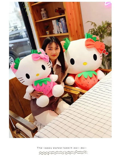 22cm Sanrio Kawaii KT Cat Plush Toy – Strawberry Plush Doll, Home Decor & Birthday Gift for Girls