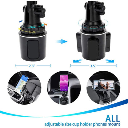 Universal Adjustable Car Cup Phone Mount | Cellphone Holder Stand for iPhone 14, 13, 12 Pro Max, Huawei, Samsung