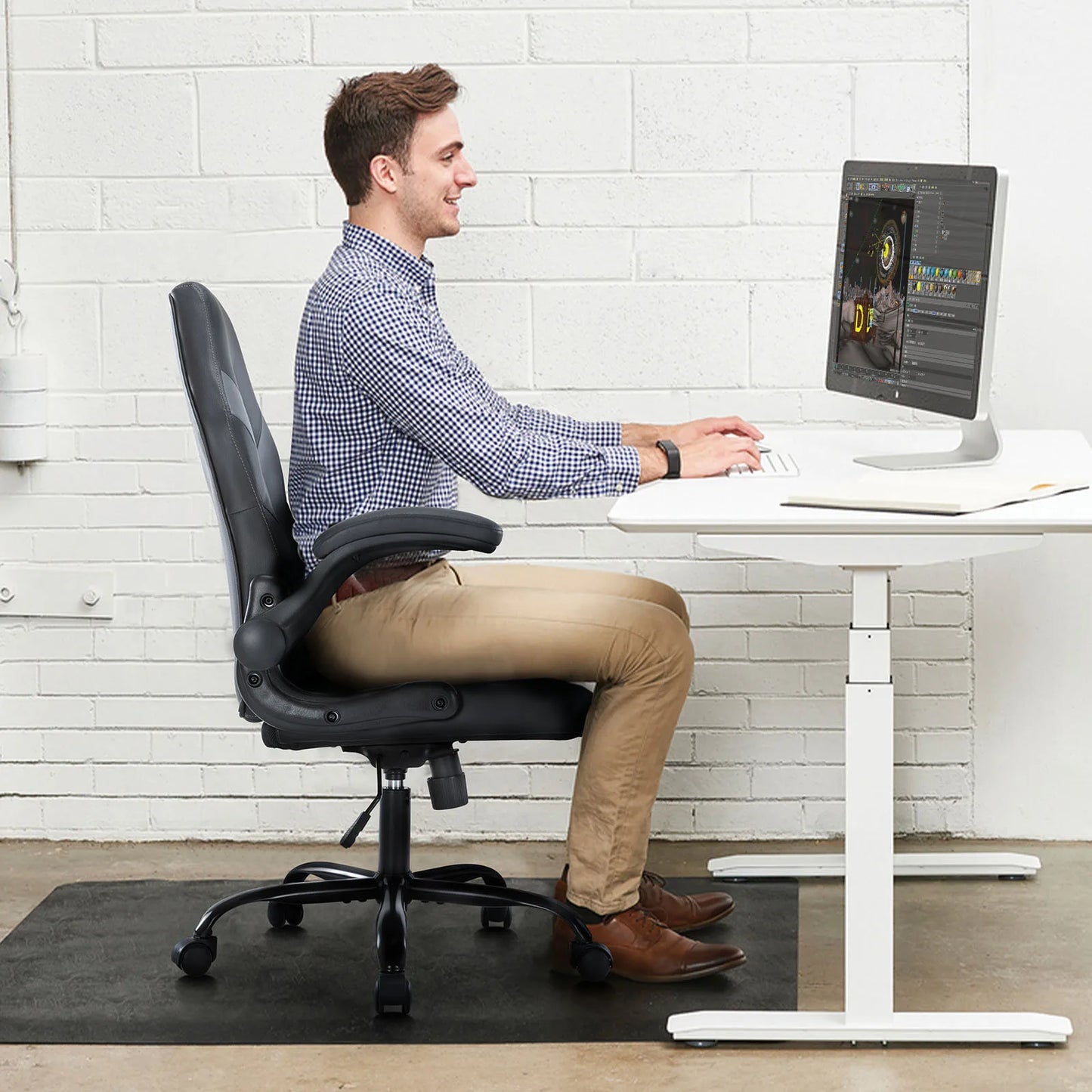 Ergonomic Office Gaming Desk Chair – Adjustable PU Leather Racing Chair with Flip-Up Armrests, Christmas Furniture