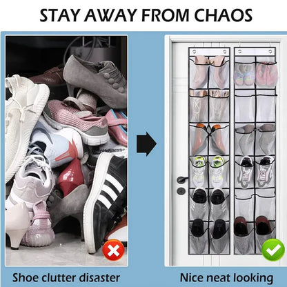 Hanging Shoe Rack Organizer – Over-the-Door 12/14 Pocket Breathable Mesh Storage for Slippers and Shoes