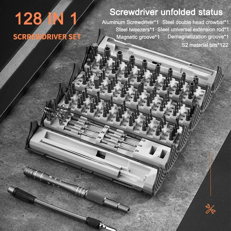 128 in 1 Multi-Functional Screwdriver Set - Portable Precision Hand Tool Kit, Folding Design for Home, PC, and Phone Repairs