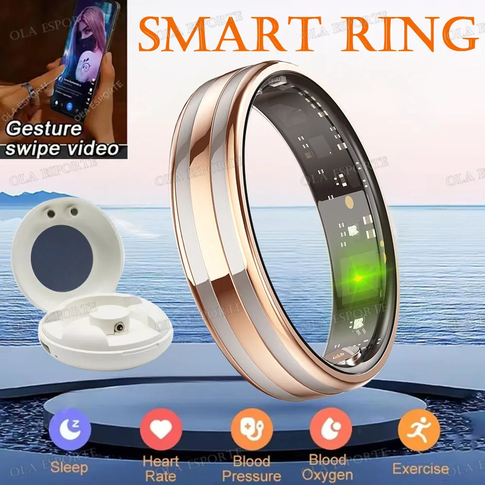 Ultra-Thin 6.3mm Smart Ring Health Monitor – Waterproof Fitness Ring with Heart Rate, Body Temperature & Sports Tracking for Men & Women