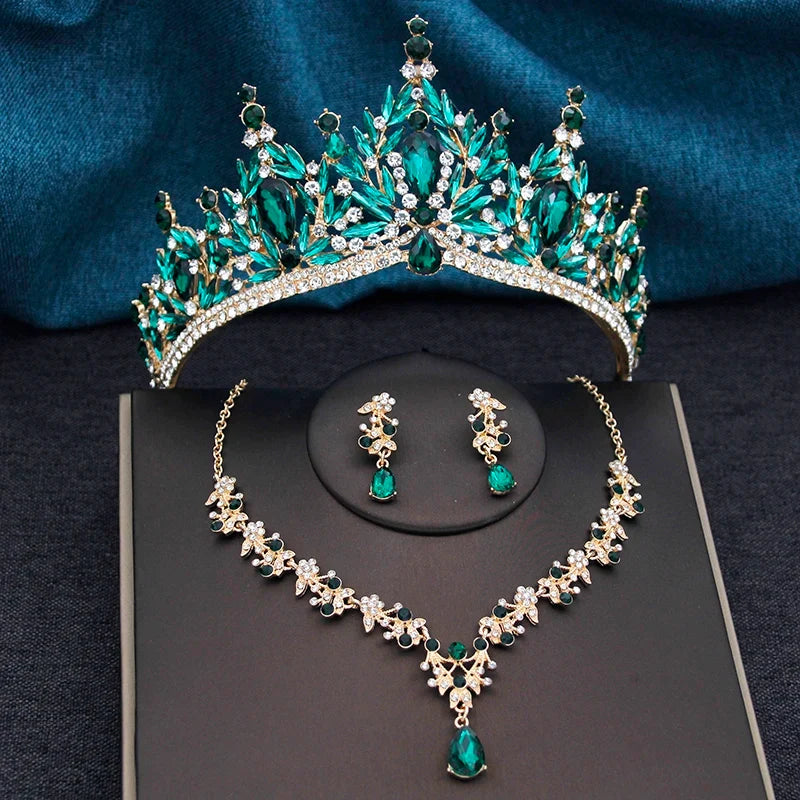 Princess Crown Bridal Jewelry Set - Tiara, Necklace and Earrings for Weddings and Prom