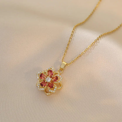 Light Luxury Gold Zircon Flower Pendant Necklace for Women - Elegant Party Jewelry Gift