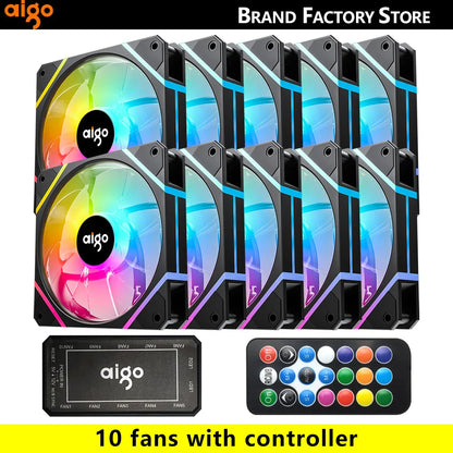 Aigo AM12 RGB PC Fan Kit — 120mm ARGB Water Cooler & Case Cooling Fans with 6-Pin Controller
