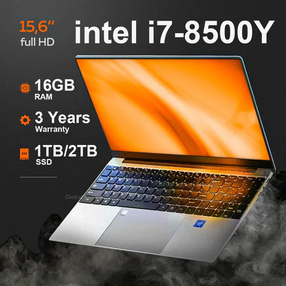 15.6" Laptop — Intel i7-8500Y, 16GB RAM, 1TB SSD, Windows 11 Pro Notebook with Fingerprint Unlock for Office & Gaming