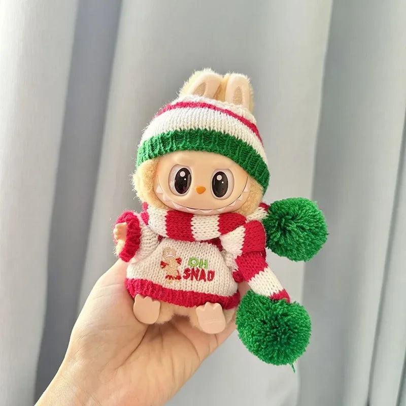 Mini Winter Plush Outfit for Labubu V1–V3 Dolls – Santa, Snowman & Elk Sweater Hat Set, New Year Gift