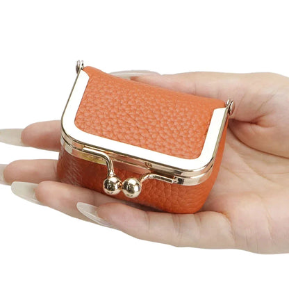 URBAN MASTER Genuine Leather Mini Coin Purse – Solid Color Kiss Lock Change Pouch, Casual Small Wallet for Women