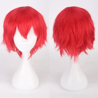 Unisex Synthetic Anime Cosplay Wig – Short Straight Heat-Resistant Hair in Red, White, Pink, Gray & Brown