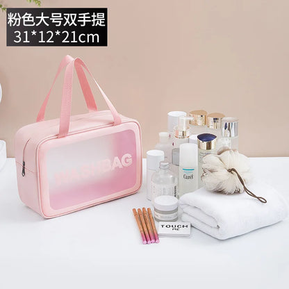 Waterproof Large Capacity Travel Cosmetic Bag – Portable Shower Makeup Organizer with Separate Wet & Dry Compartments
