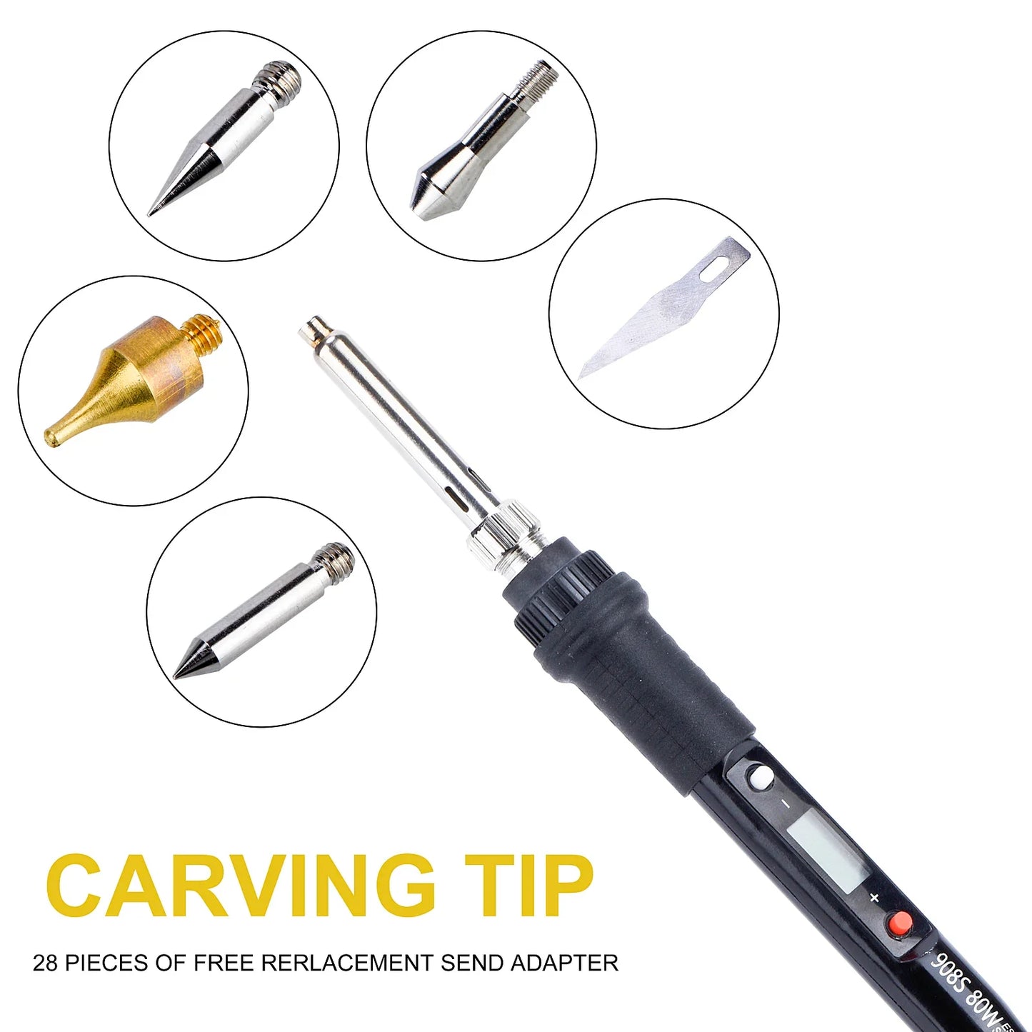 JCD 80W Electric Engraving & Soldering Pen – Wood Burning Pyrography Kit with 28 Craft Tips (908S)