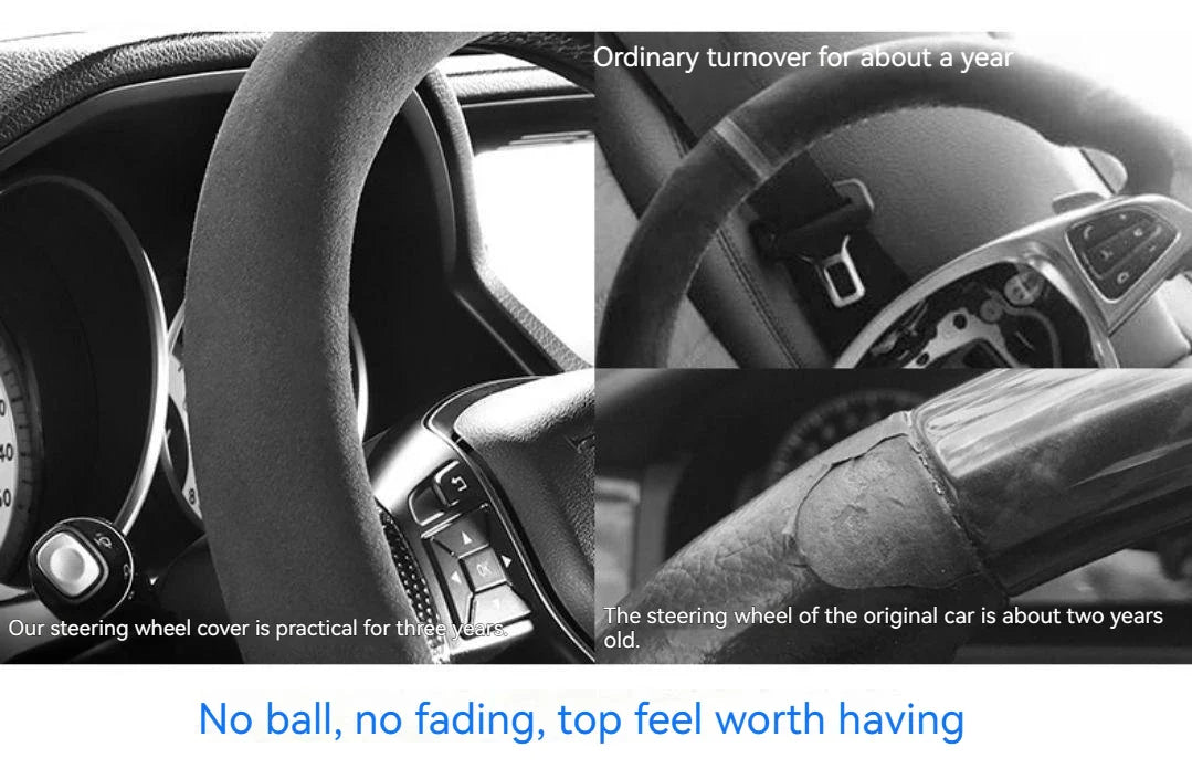 All-Season Suede Steering Wheel Cover — Ultra-Thin, Non-Slip, Breathable for Round & D-Shaped Wheels