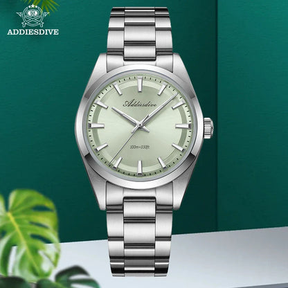 ADDIESDIVE 36MM Men's Stainless Steel Quartz Watch — Luxury Bubble Mirror Glass, 100M Waterproof Timepiece AD2066