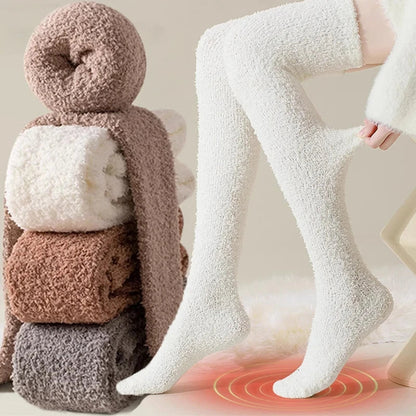 Winter Warm Coral Fleece Over-Knee High Socks for Women - Plush Soft Thigh-High Fun Socks, Home Sleepwear & Floor Socks
