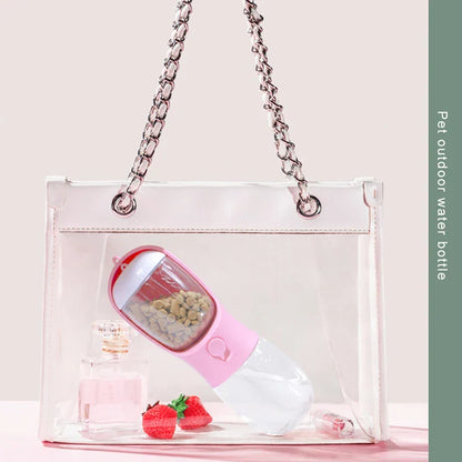 2 in 1 300ml Portable Food Grade Dog Cat Travel Water Cup Bottle with Food Dispenser - Pet Water and Food Container