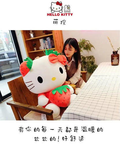 22cm Sanrio Kawaii KT Cat Plush Toy – Strawberry Plush Doll, Home Decor & Birthday Gift for Girls