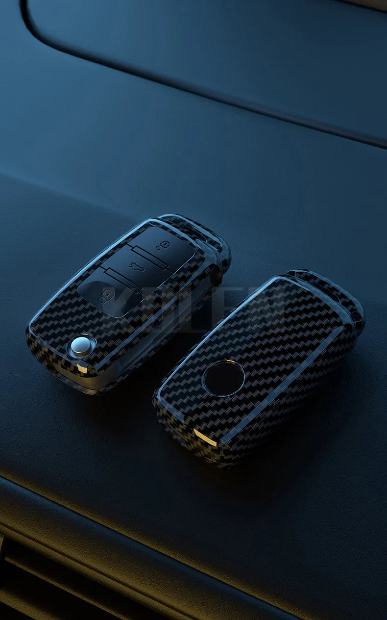 ABS Carbon Fiber Car Key Case Cover for VW, SEAT & Skoda – Fits Polo, Golf, Passat, Beetle, Tiguan, Leon, Altea, Octavia, Kodiaq