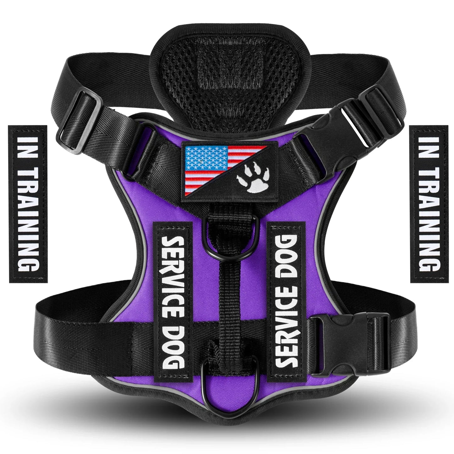 Reflective Service Dog Harness Vest with 5 Patches – Adjustable Soft Oxford Mesh Pet Harness