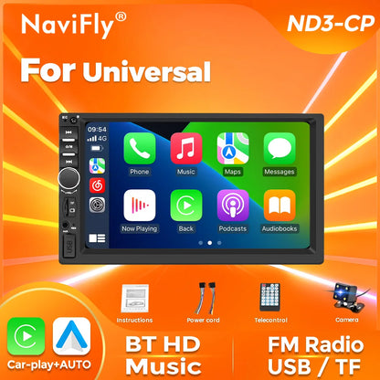 Navifly 7-Inch HD Touchscreen Car Multimedia Player – Universal 2 DIN, CarPlay, FM, Bluetooth for Toyota, Honda, VW, Corolla, Camry, Rav4