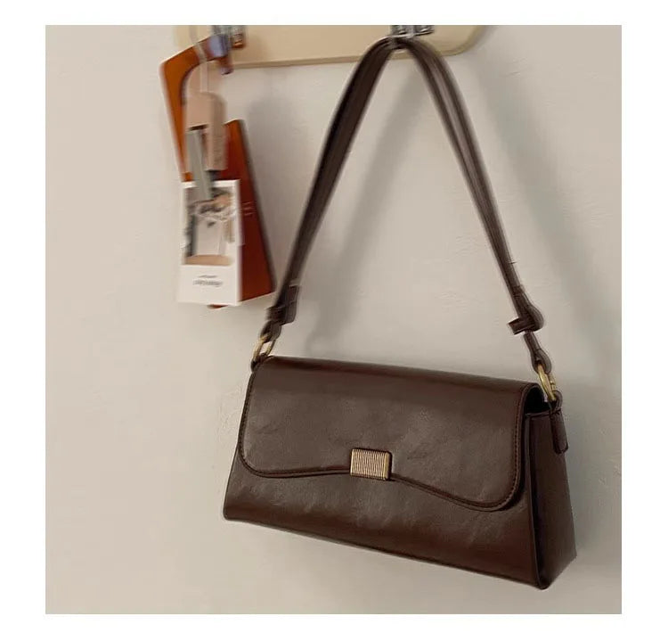 Retro Underarm Bag for Women – New Autumn Winter Fashion, Solid Color PU Leather Handbag, Casual Commuter Single Shoulder Bag