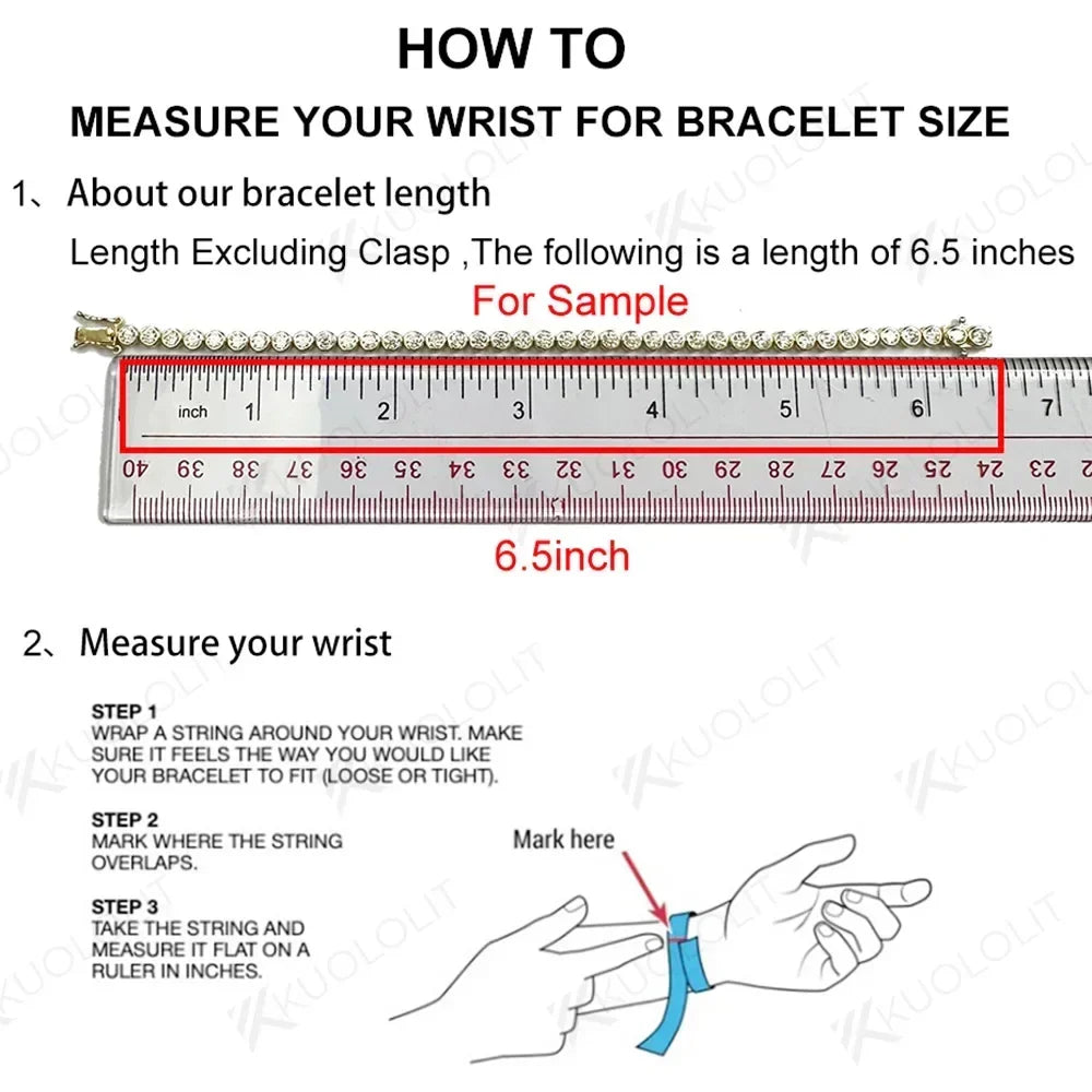 Kuololit Bezel Set Moissanite Tennis Bracelet – Solid 14K/10K/925 Silver, Round D VVS1 for Women, Engagement & Christmas Jewelry
