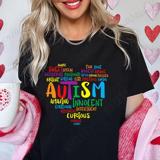 Women’s Live Love Accept Autism Awareness T-Shirt – Graphic Y2K Summer Top for Autism Awareness Month