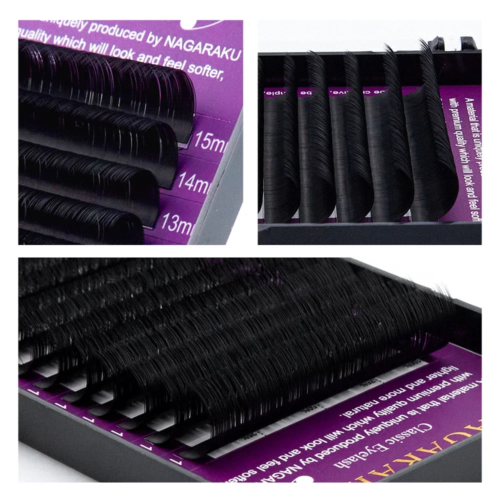 NAGARAKU 16 Rows Individual Eyelash Extensions - Soft Matte Natural False Lashes for Professional Makeup Beauty