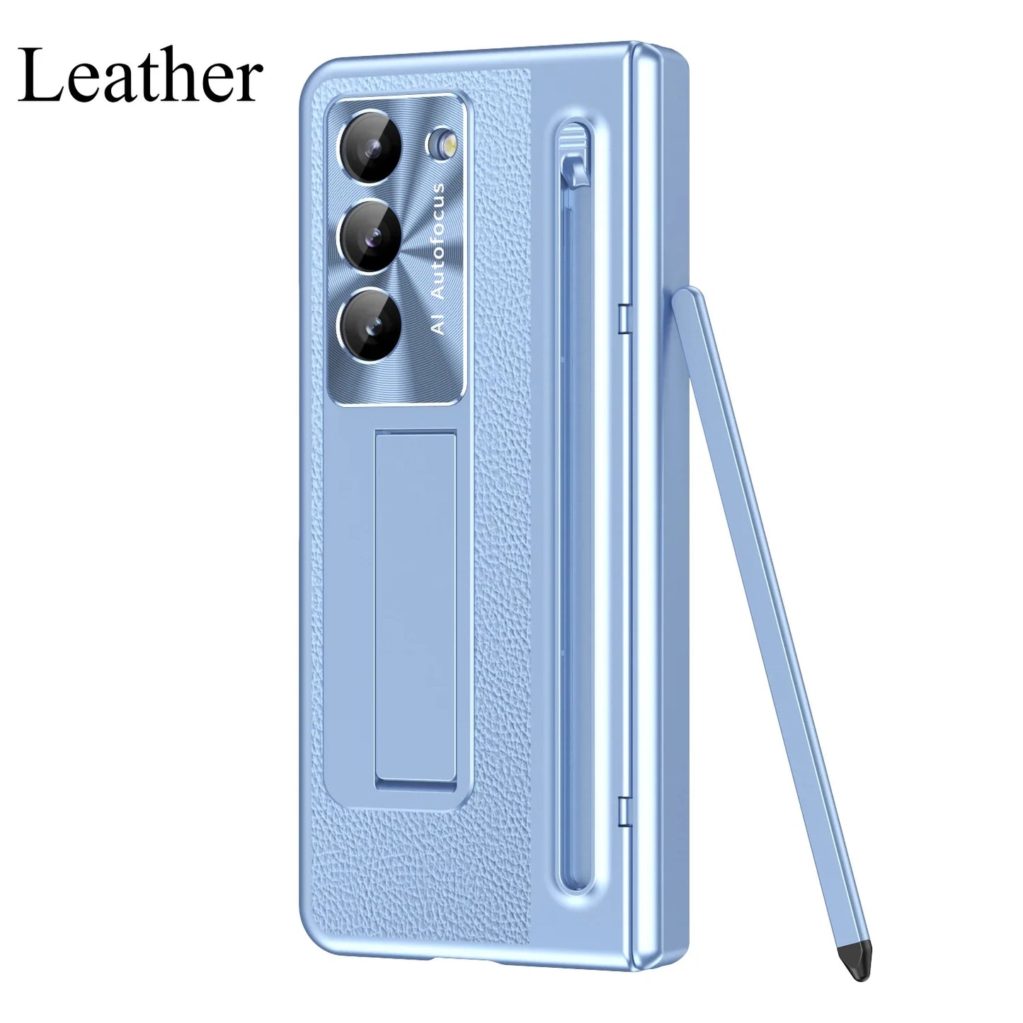 Slim Leather Case with Touch Pen for Samsung Galaxy Z Fold 6/5/W25/4/3 – Plated Hinge & Full Screen Protector Cover