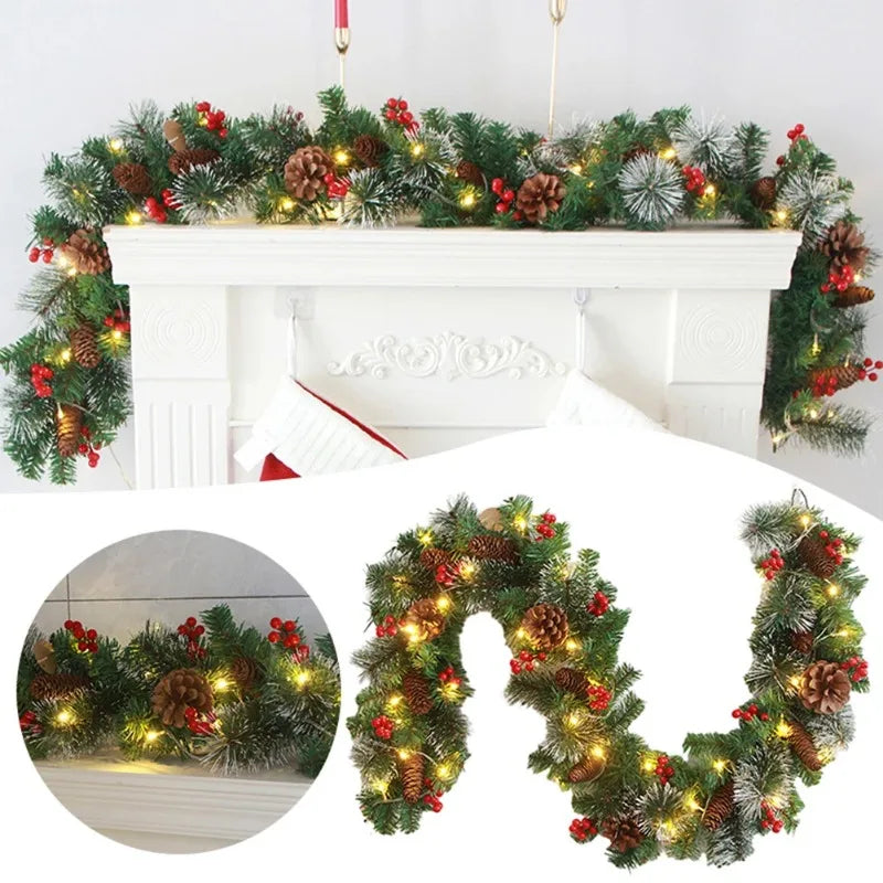 1.8M/2.7M Christmas Rattan Garland with Red Berries – DIY Wreath Decoration for Home, Wall & Door Party Decor