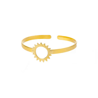 Classic Bump Pattern Open Cuff Bracelet – Gold Stainless Steel Bangle for Women Elegant Hand Jewelry Gift Accessory