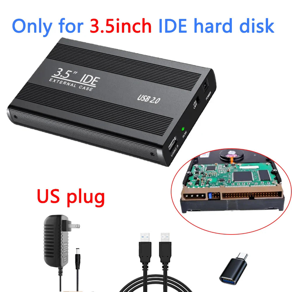 2.5"/3.5" IDE HDD External Enclosure — USB 2.0 Hard Drive Box for Desktop, PC, Laptop & Phone