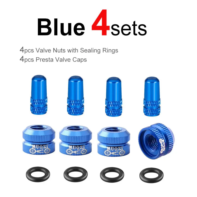 Bicycle Presta Valve Nut & Cap Set – Inner Tube Tire Nozzle Locking Screw with Sealing Ring Dust Protector