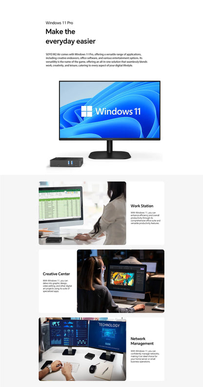 SOYO M2 Air Mini PC — Intel N4000, 6GB RAM, 128GB eMMC, Windows 11 Pro, Compact Desktop for Home, Business & Gaming