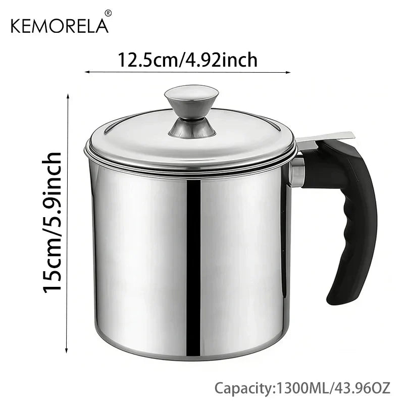 Stainless Steel Oil Filter Pot - 1.1L/1.3L Cooking Oil Strainer Container with Lid & Heat Resistant Fat Separator